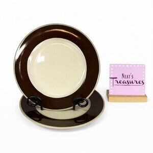 Jaclyn Smith TURKISH FLORAL BROWN Traditions Rim Sage Trim Dinner Plates Set 2